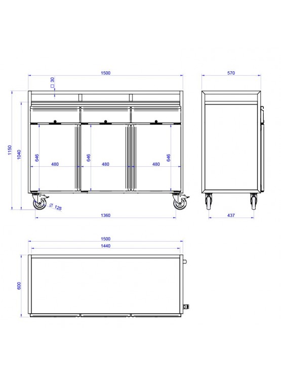 Carro de Serviço Com Três Portas - Transporte de Exterior