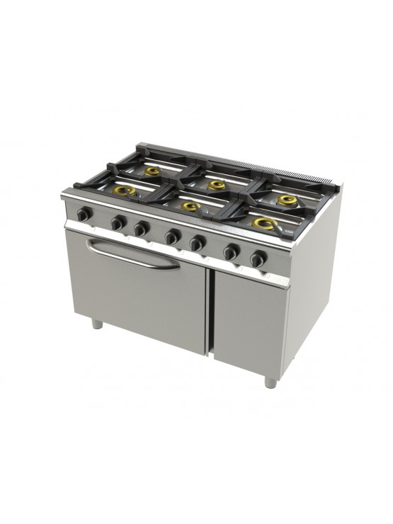 Fogão de 6 Queimadores com Forno GN 2/1 e Móvel - Gás - Junex - 700